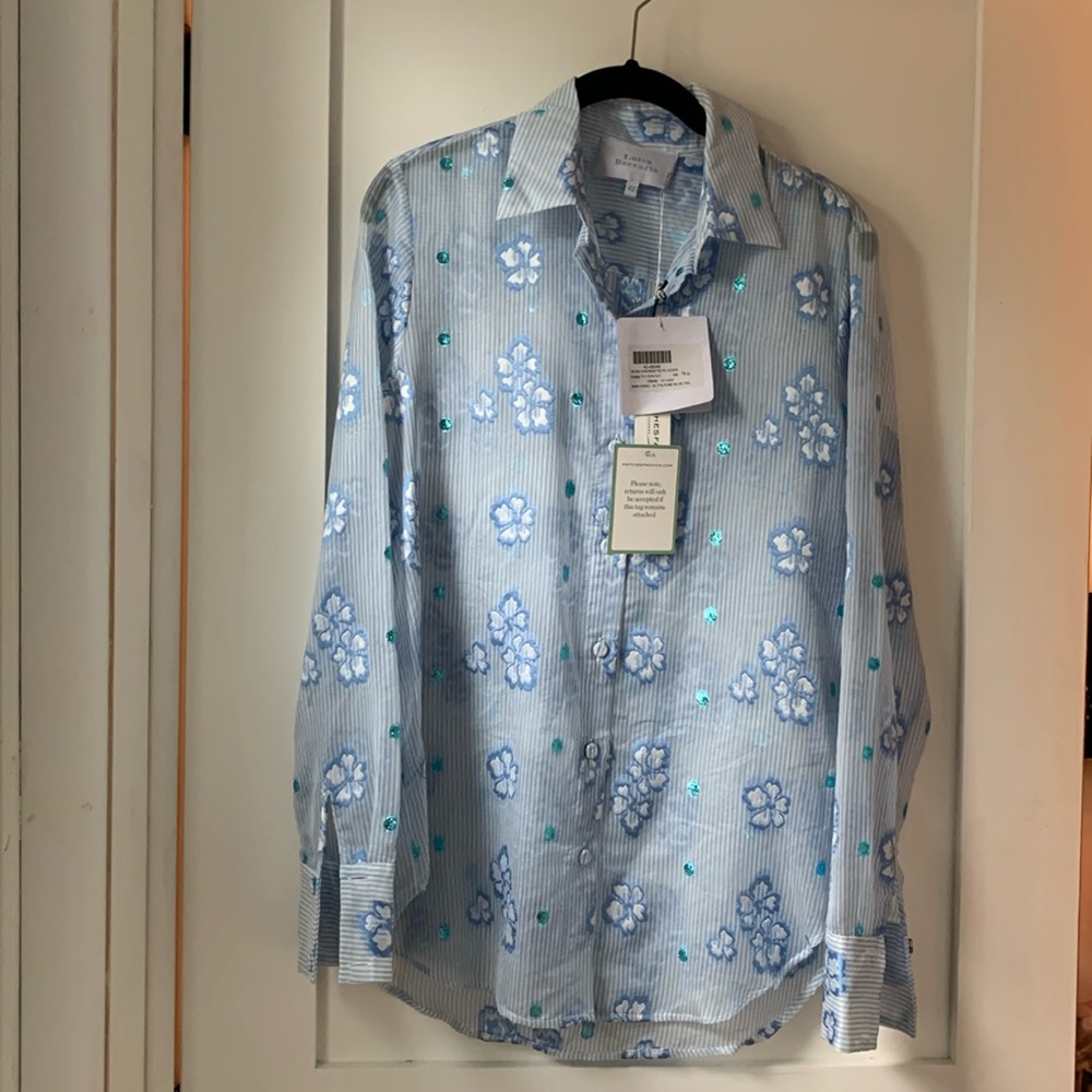 BRAND NEW Luisa Beccaria blue flower Printed Chiffon Blouse-NFS, do not buy.